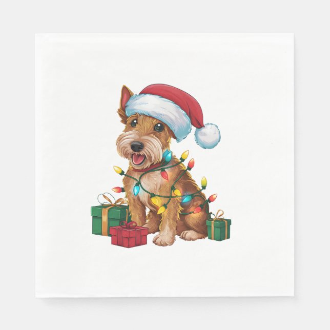 Julafton Lighting Santa Hat Irish Terrier Hund Chr Pappersservett (Framsidan)