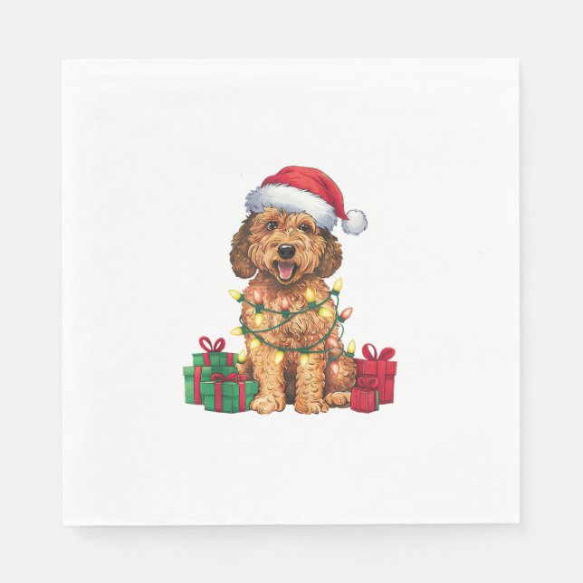 Julafton Lighting Santa Hat Labradoodle Hund jul Pappersservett (Framsidan)