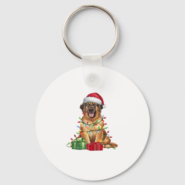 Julafton Lighting Santa Hat Leonberger Hund jul Nyckelring (Framsida)