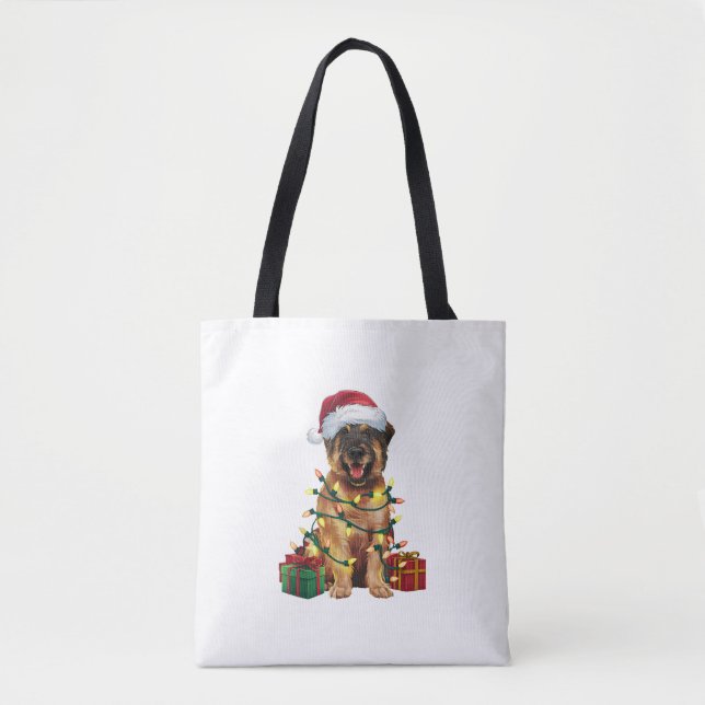 Julafton Lighting Santa Hat Leonberger Hund jul _ Tygkasse (Framsida)