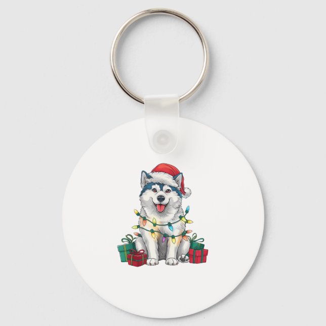 Julafton Lighting Santa Hat Malamute Hund jul Nyckelring (Framsida)