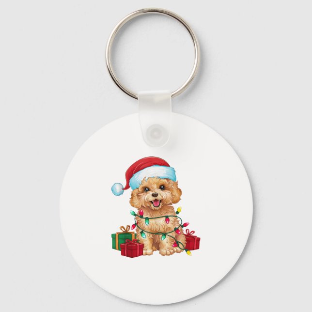 Julafton Lighting Santa Hat Maltipoo Hund jul Nyckelring (Framsida)