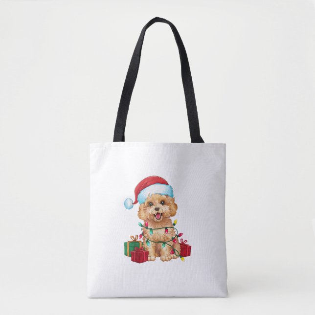 Julafton Lighting Santa Hat Maltipoo Hund jul Tygkasse (Framsida)