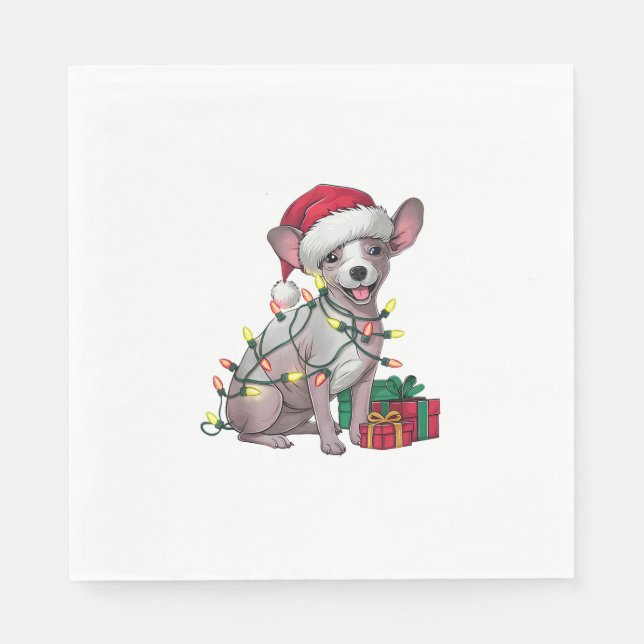 Julafton Lighting Santa Hat Mexican Hairless Hunda Pappersservett (Framsidan)