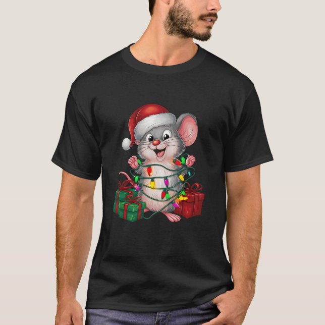 Julafton Lighting Santa Hat Mouse jul T Shirt (Framsida)
