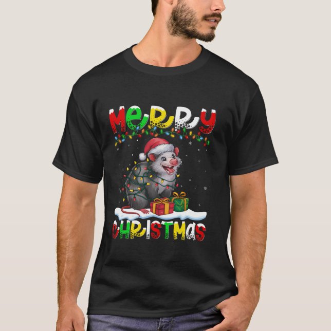 Julafton Lighting Santa Hat Opossum God jul T Shirt (Framsida)