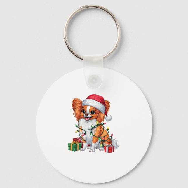 Julafton Lighting Santa Hat Papillon Hund jul_1 Nyckelring (Framsida)