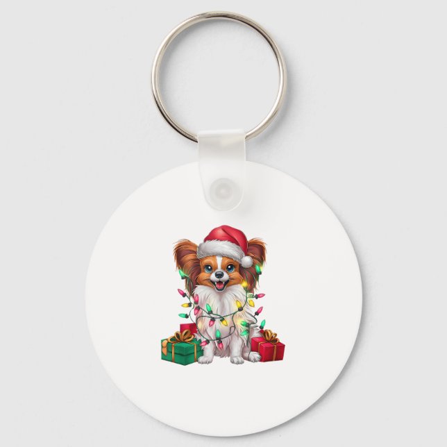 Julafton Lighting Santa Hat Papillon Hund jul Nyckelring (Framsida)