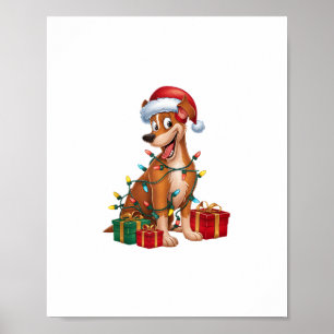 Julafton Lighting Santa Hat Pinscher Hund jul Poster
