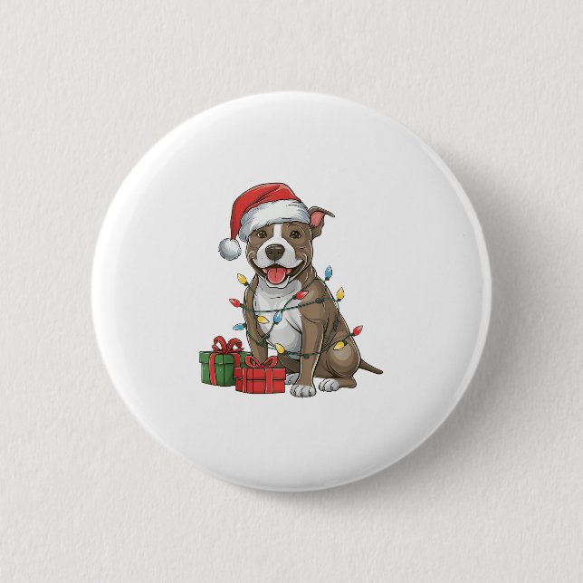 Julafton Lighting Santa Hat Pitbull Terrier Hund K Knapp (Framsida)