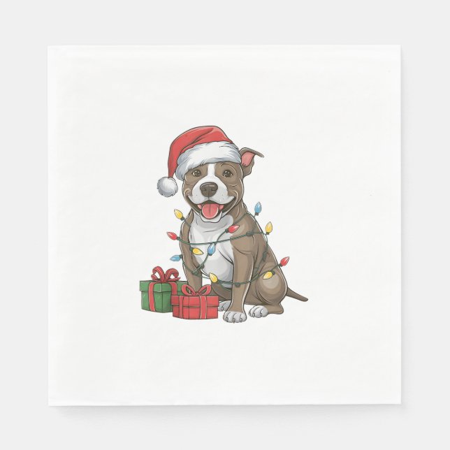 Julafton Lighting Santa Hat Pitbull Terrier Hund K Pappersservett (Framsidan)