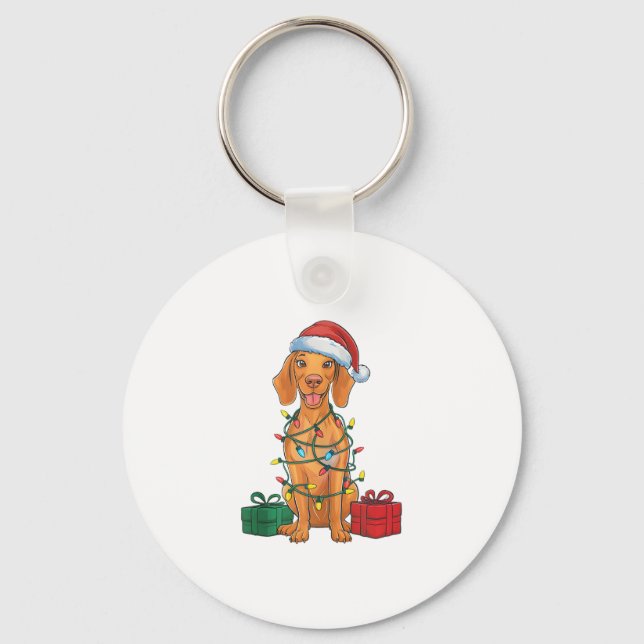 Julafton Lighting Santa Hat Pommern Hund jul Nyckelring (Framsida)