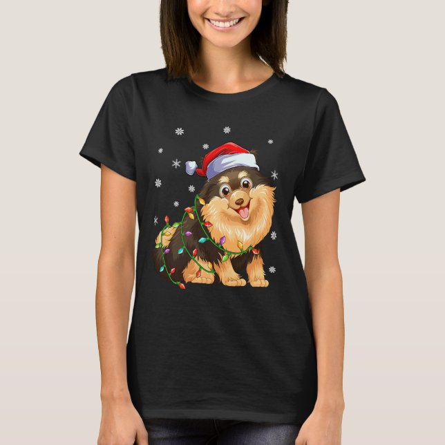 Julafton Lighting Santa Hat Pommern T Shirt (Framsida)