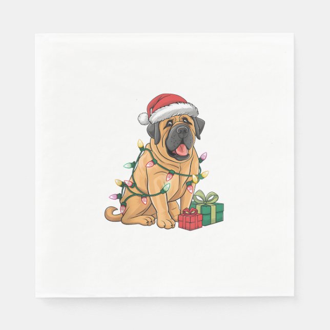 Julafton Lighting Santa Hat Pyrenean Mastiff Hund  Pappersservett (Framsidan)
