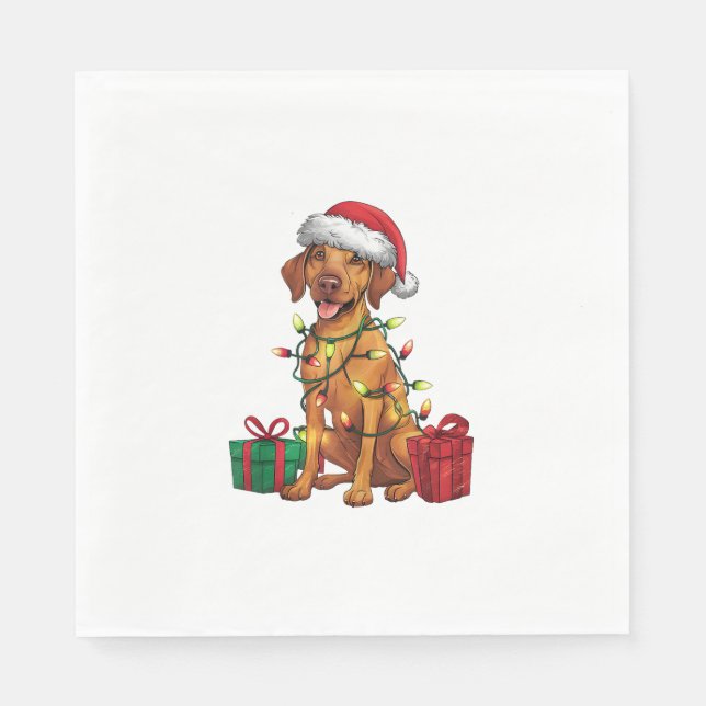 Julafton Lighting Santa Hat Rhodesian Ridgeback Hu Pappersservett (Framsidan)