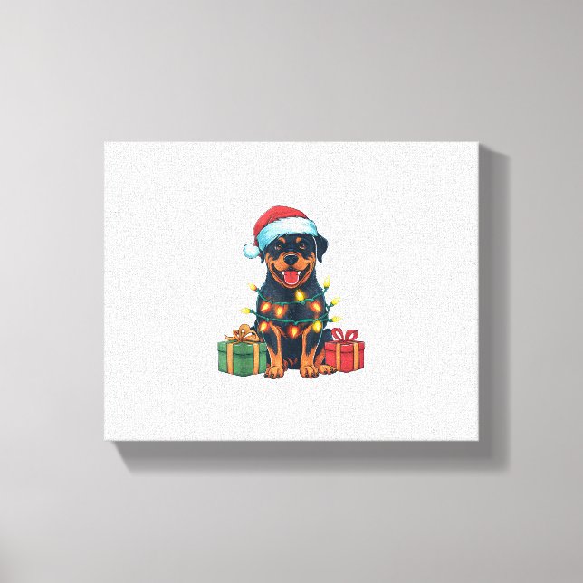 Julafton Lighting Santa Hat Rottweiler Hund jul Canvastryck (Framsida)