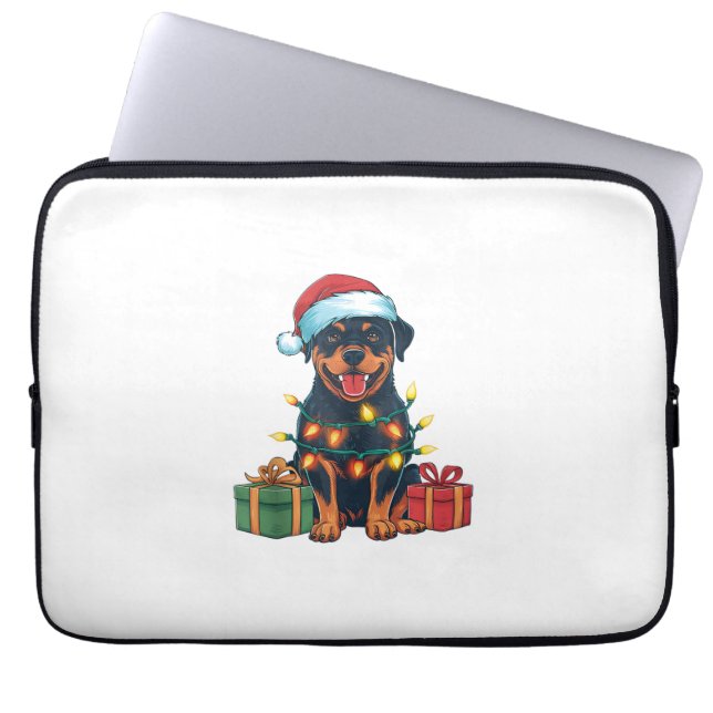 Julafton Lighting Santa Hat Rottweiler Hund jul Laptop Fodral (Framsidan)
