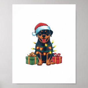 Julafton Lighting Santa Hat Rottweiler Hund jul Poster