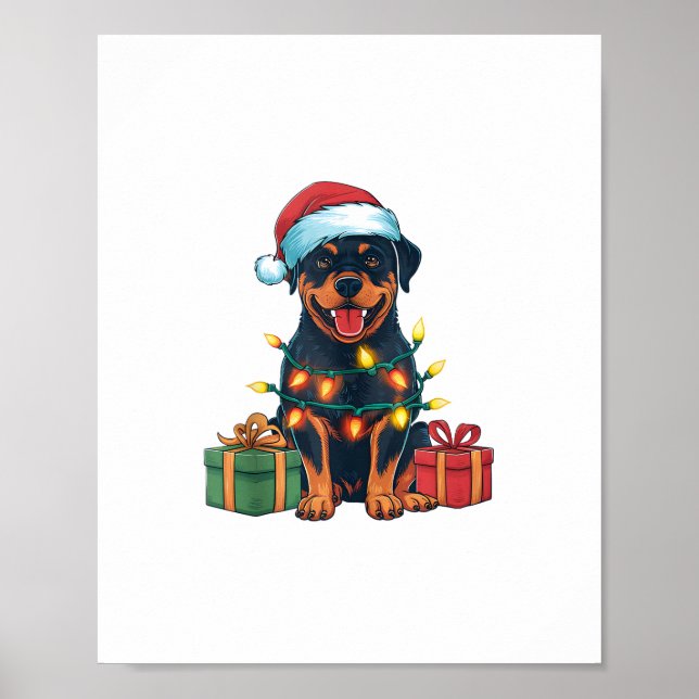 Julafton Lighting Santa Hat Rottweiler Hund jul Poster (Framsidan)