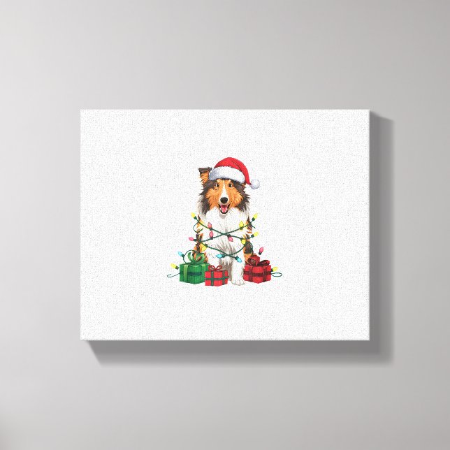 Julafton Lighting Santa Hat Rough Collie Hund jul Canvastryck (Framsida)