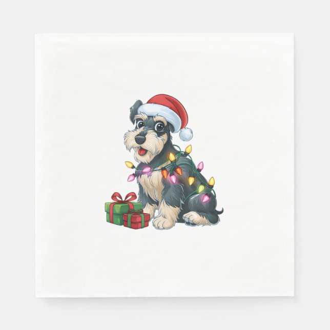 Julafton Lighting Santa Hat Schnauzer Hund jul Pappersservett (Framsidan)