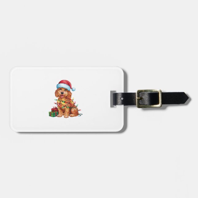 Julafton Lighting Santa Hat Schnoodle Hund jul Bagagebricka (Horisontell Framsida)