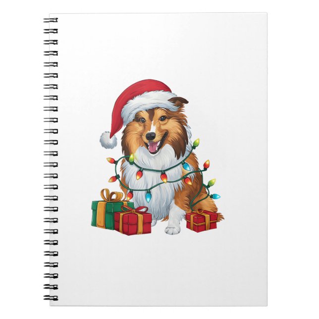 Julafton Lighting Santa Hat Shetland Sheepdog Chri Anteckningsbok (Framsidan)
