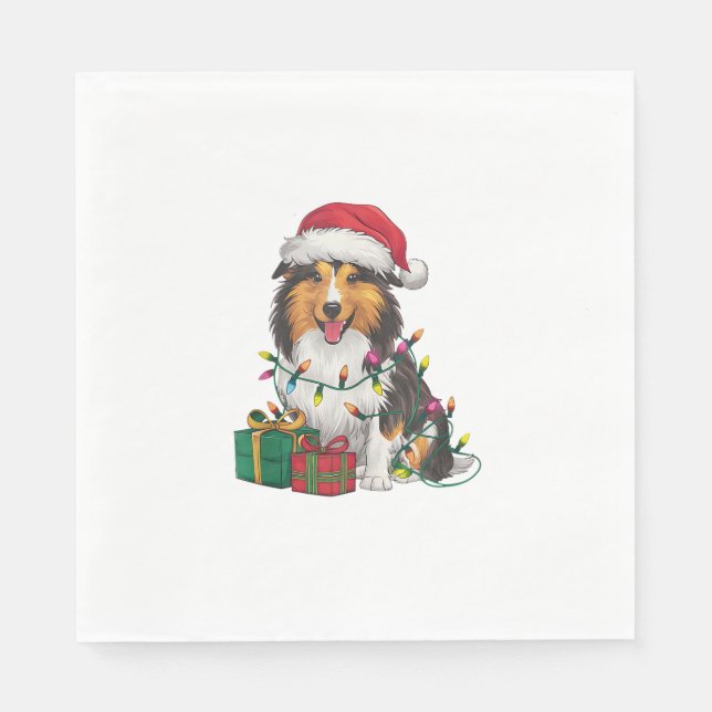 Julafton Lighting Santa Hat Shetland Sheepdog Chri Pappersservett (Framsidan)