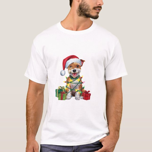 Julafton Lighting Santa Hat Skye Terrier Hund jul T Shirt (Framsida)