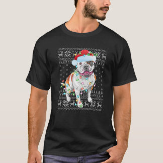 Julafton Lighting Santa Hat Ugly American Bulldog  T Shirt