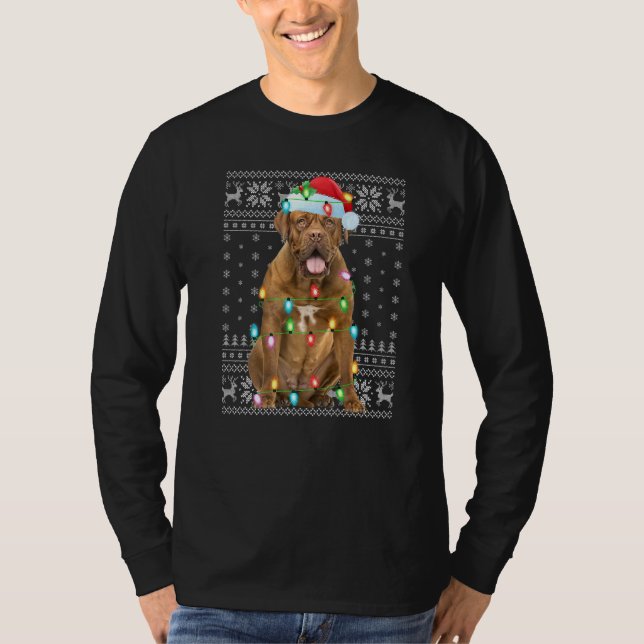 Julafton Lighting Santa Hat Ugly Dogue De Bordeaux T Shirt (Framsida)