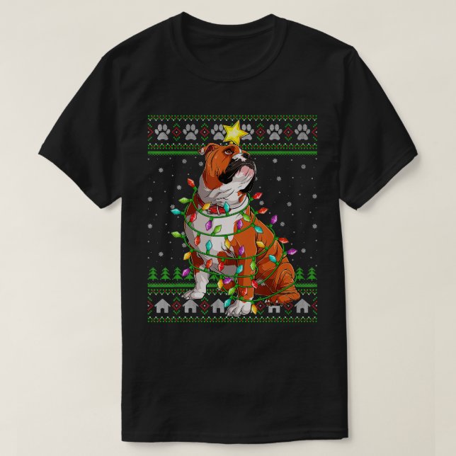 Julafton Lighting Santa Hat Ugly English Bulldog C T Shirt (Design framsida)