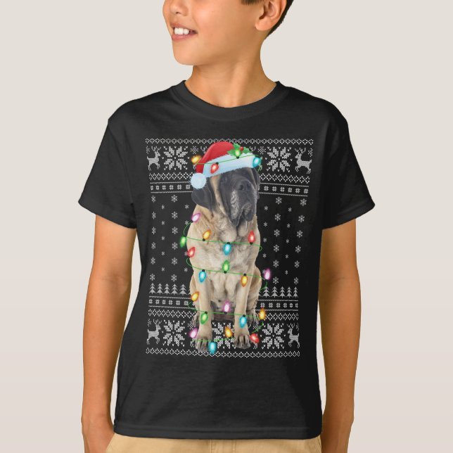 Julafton Lighting Santa Hat Ugly English Mastiff C T Shirt (Framsida)