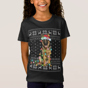 Julafton Lighting Santa Hat Ugly German Shepherd C T Shirt