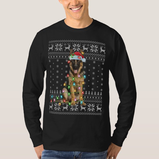 Julafton Lighting Santa Hat Ugly German Shepherd C T Shirt (Framsida)