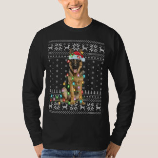 Julafton Lighting Santa Hat Ugly German Shepherd C T Shirt