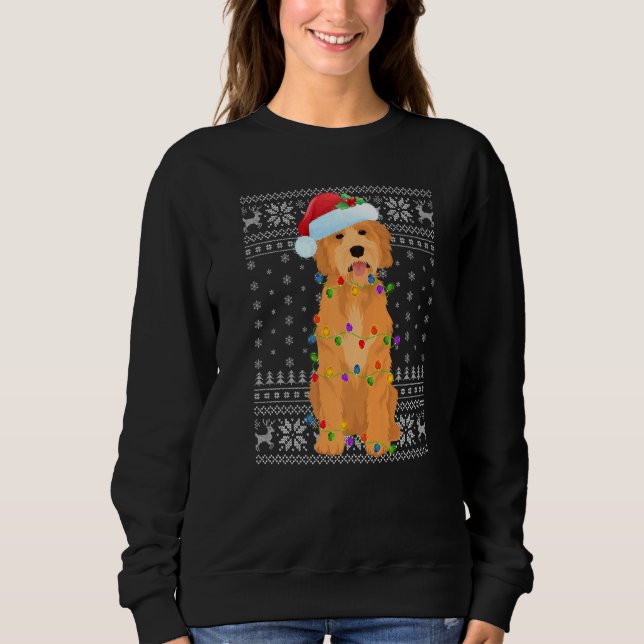 Julafton Lighting Santa Hat Ugly Goldendoodle Chri T Shirt (Framsida)