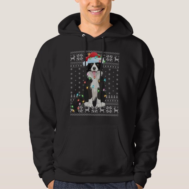 Julafton Lighting Santa Hat Ugly Gräns Collie Chri Hoodie (Framsida)