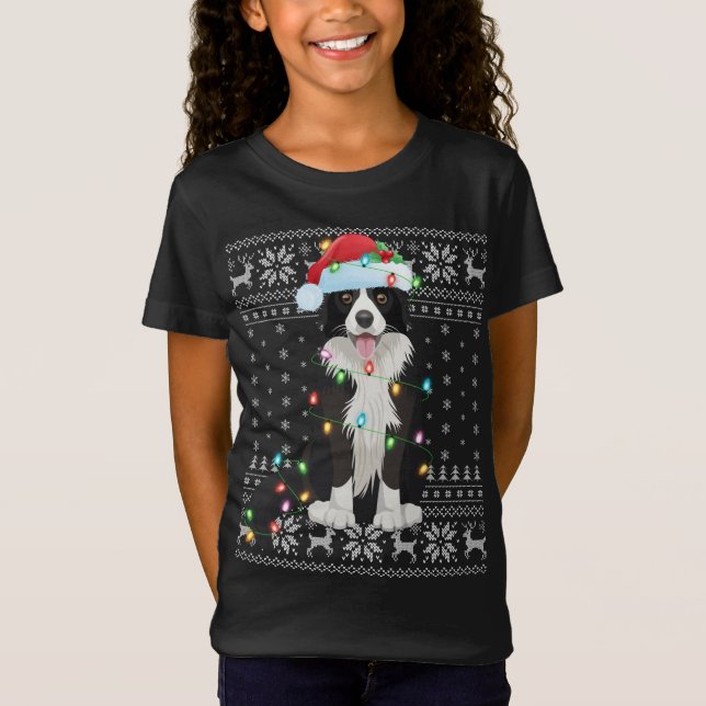 Julafton Lighting Santa Hat Ugly Gräns Collie Chri T Shirt (Framsida)