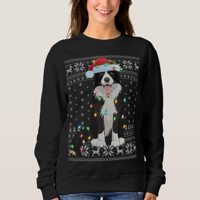 Julafton Lighting Santa Hat Ugly Gräns Collie Chri T Shirt (Framsida)