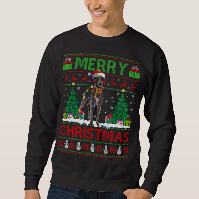 Julafton Lighting Santa Hat Ugly Irish Wolfhound C Lång Ärmad Tröja (Framsida)