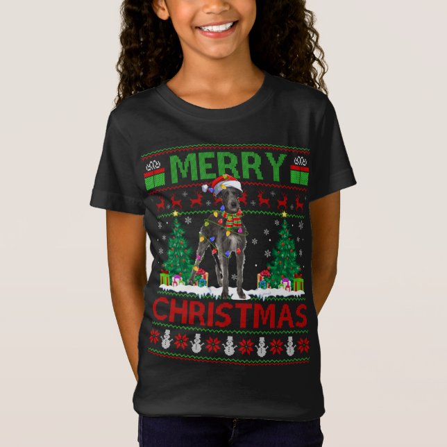 Julafton Lighting Santa Hat Ugly Irish Wolfhound C T Shirt (Framsida)