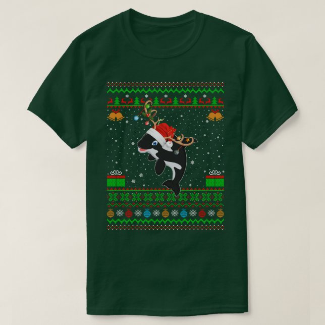 Julafton Lighting Santa Hat Ugly Orca Killer Whale T Shirt (Design framsida)