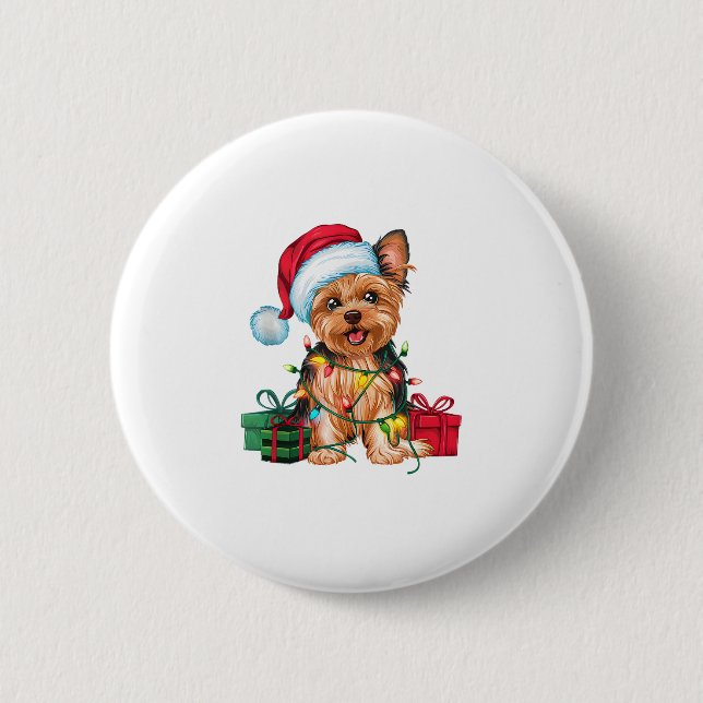 Julafton Lighting Santa Hat Yorkie Hund jul_1 Knapp (Framsida)