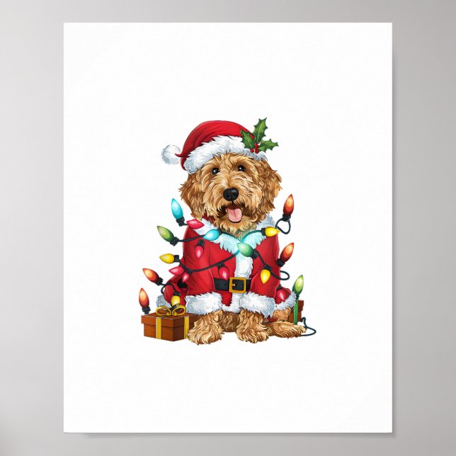 Julafton Lighting Santa Labradoodle Hund jul Poster (Framsidan)