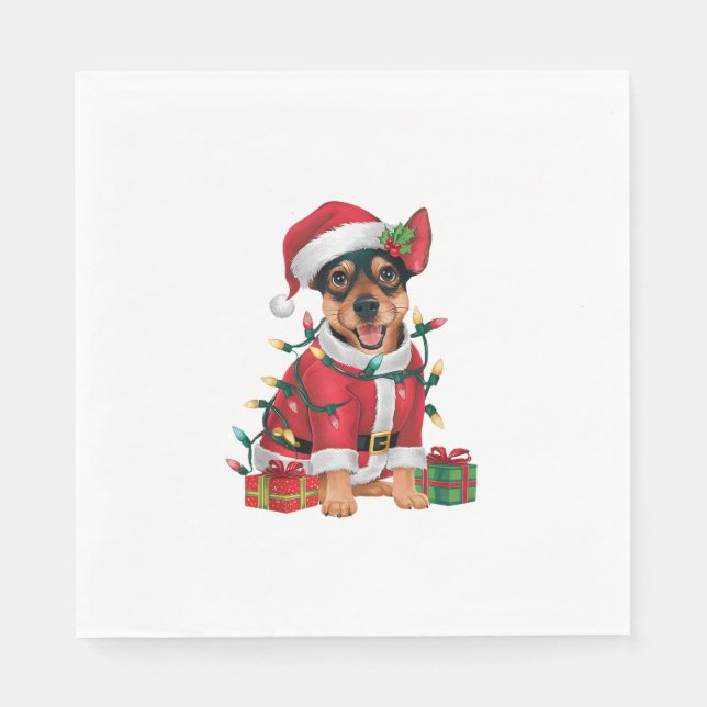 Julafton Lighting Santa Miniature Pinscher Hund Ch Pappersservett (Framsidan)