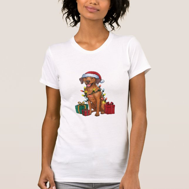 Julafton Lighting Santa Rhodesian Ridgeback Hund K T Shirt (Framsida)