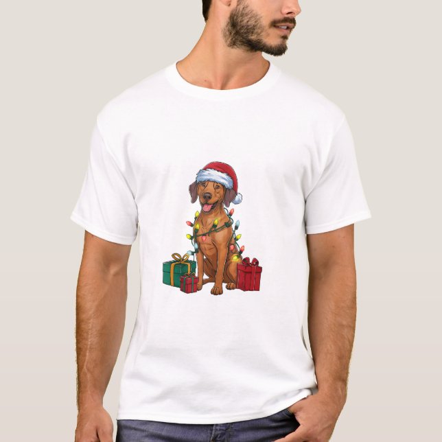 Julafton Lighting Santa Rhodesian Ridgeback Hund K T Shirt (Framsida)