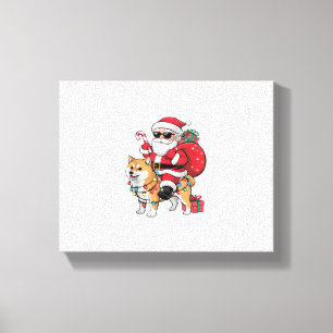 Julafton Lighting Santa Riding Akita Inu Hund jul Canvastryck