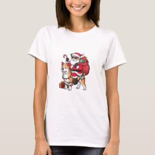 Julafton Lighting Santa Riding Akita Inu Hund jul T Shirt